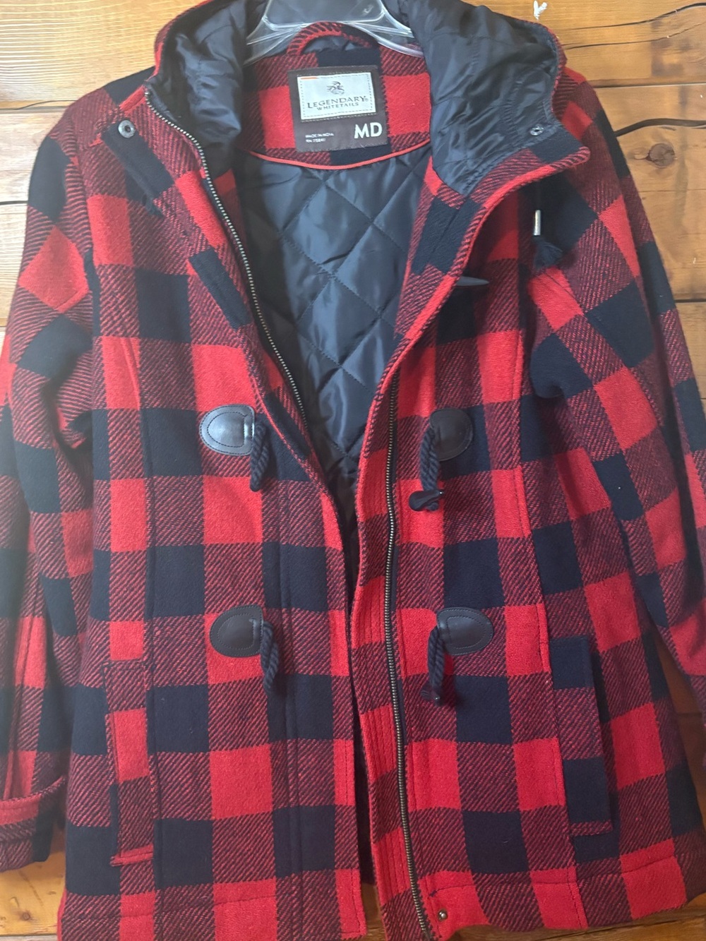 Legendary Whitetails Red and Black Buffalo Plaid Toggle Pea Coat size medium